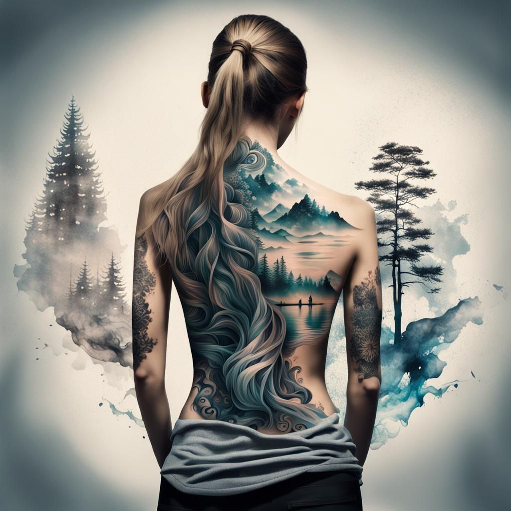 a young woman with flowing, long hair,, revealing a striking...