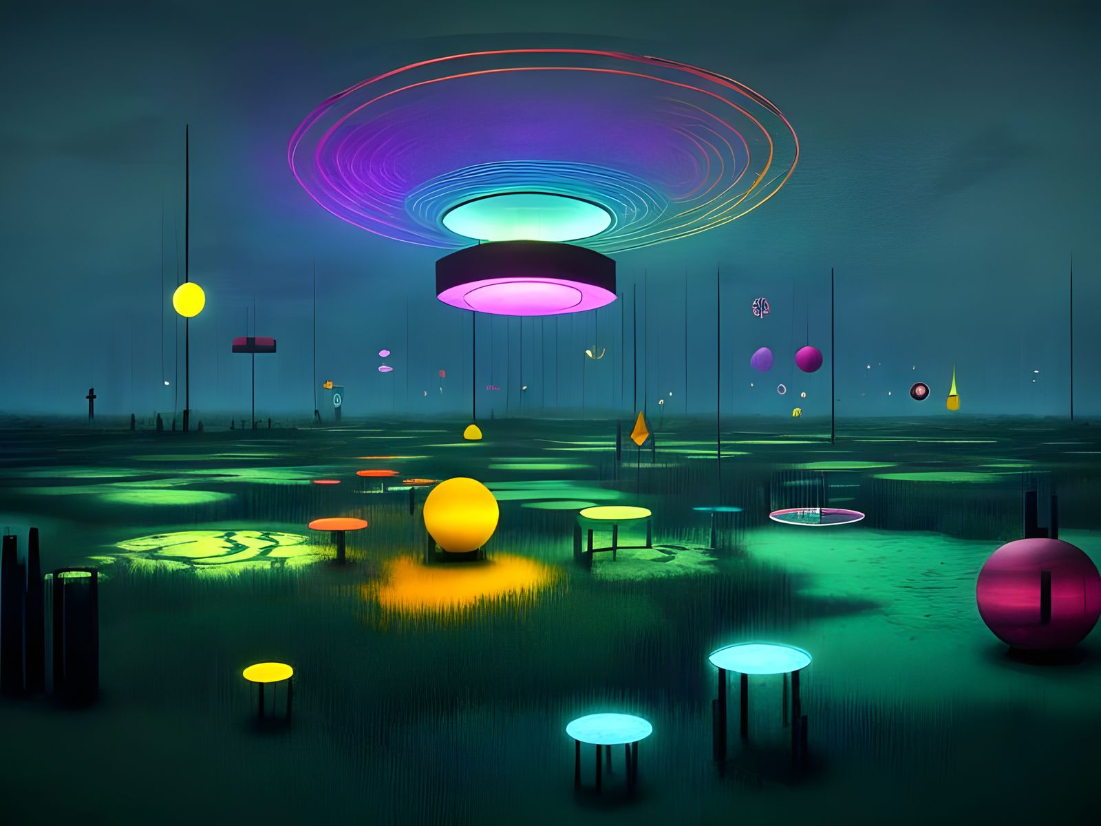 Surreal Bauhaus Machine in Eerie Swamp