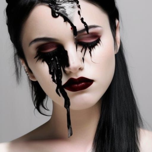 Gothic Waterfall of Bloody Tears and Black Hair
