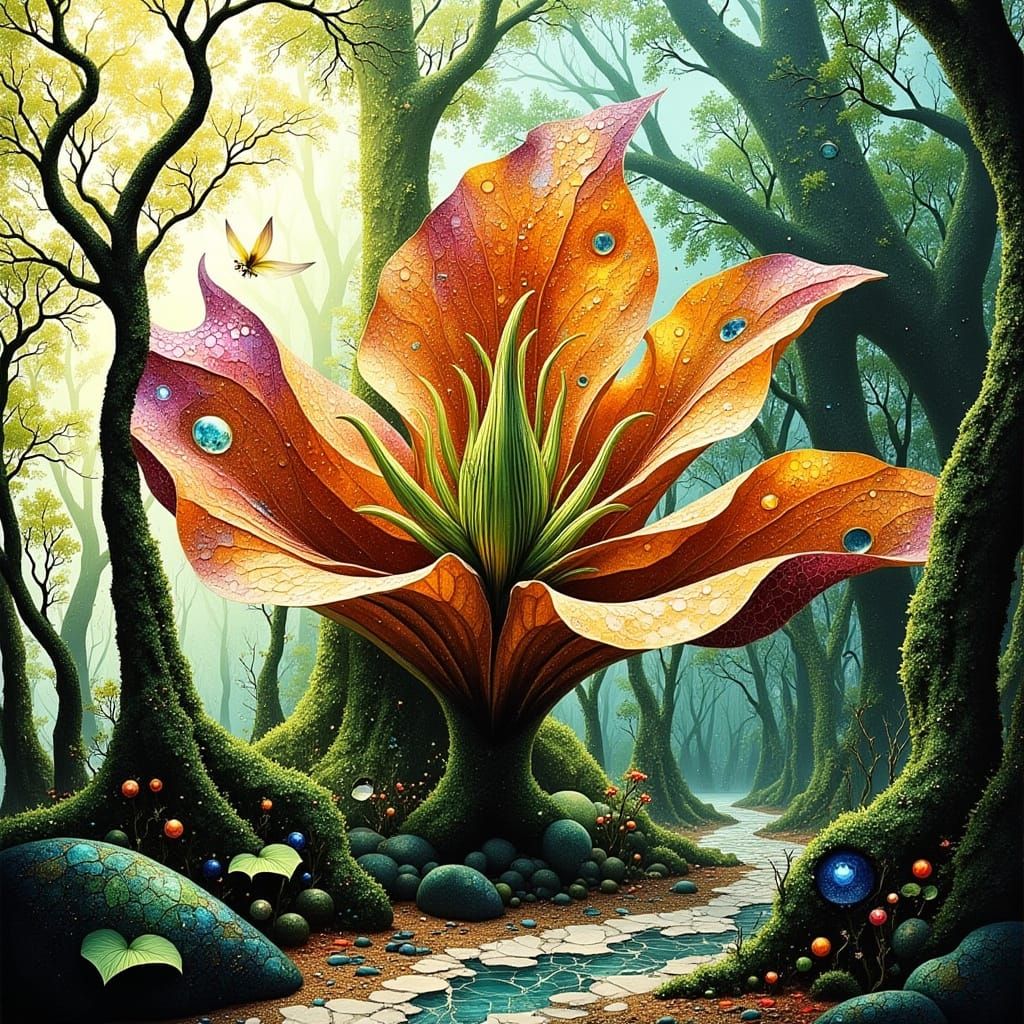 Iridescent Flower Blooms in Whimsical Eco-Shack Wonderland