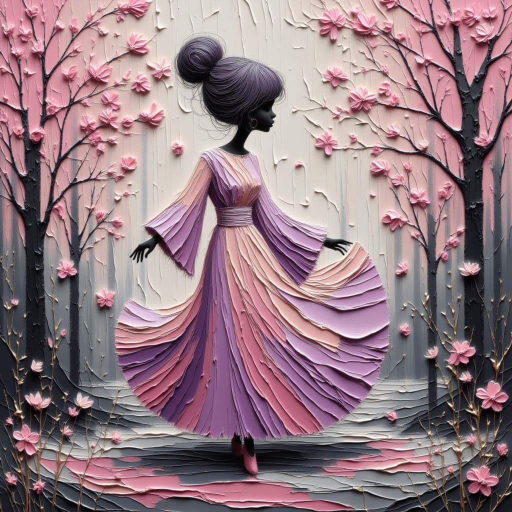 Elegant Asian Woman Dancing in Cherry Blossom Garden