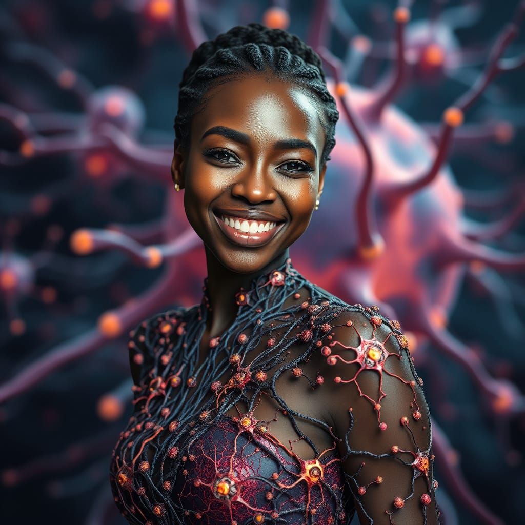 Biomorphic Neuron Dress: A Vibrant Neuro-Art Portrait