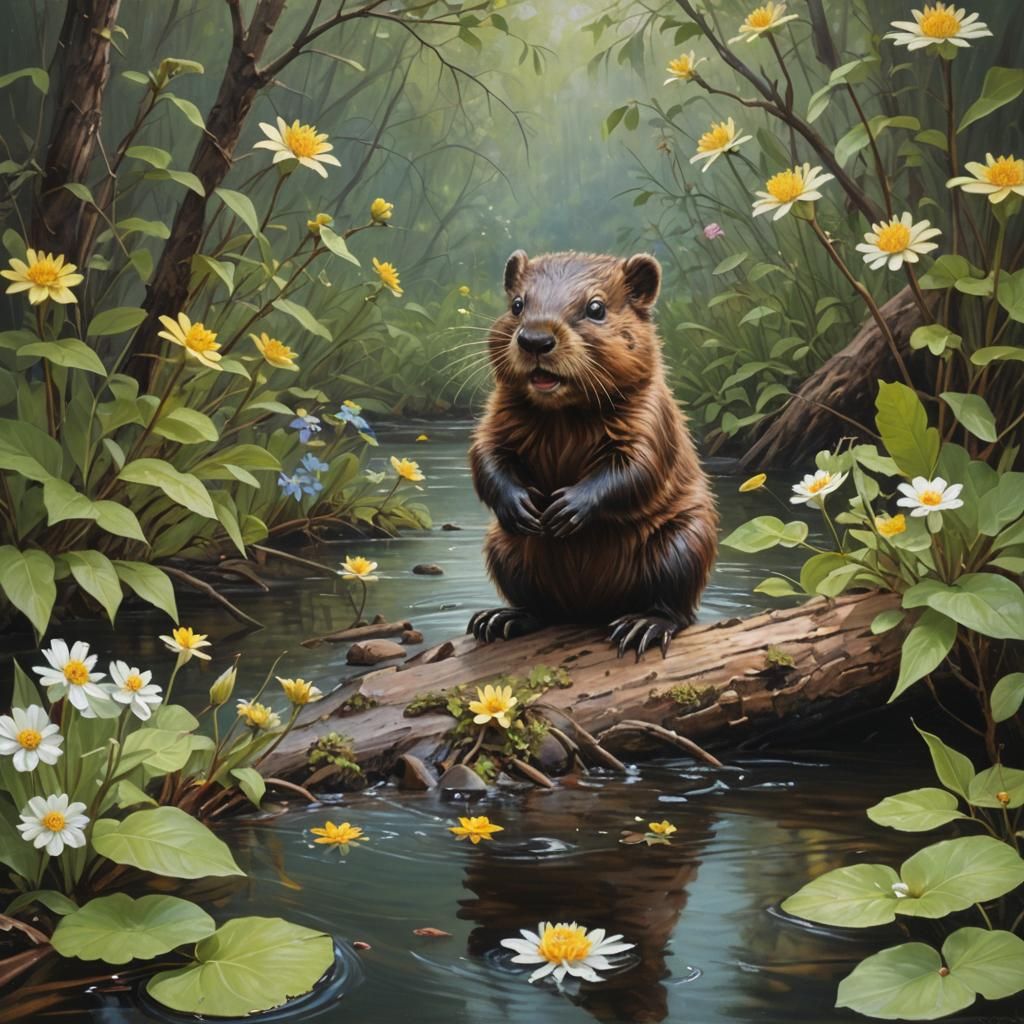 Baby Beaver's First Dam: An Oil Painting