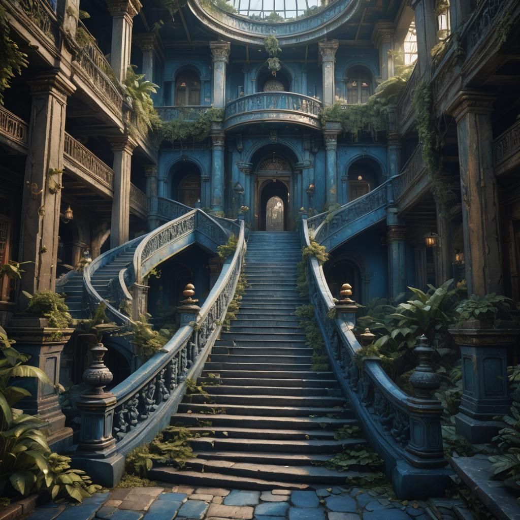 Blue Ceylon Staircase in Detailed Matte Painting