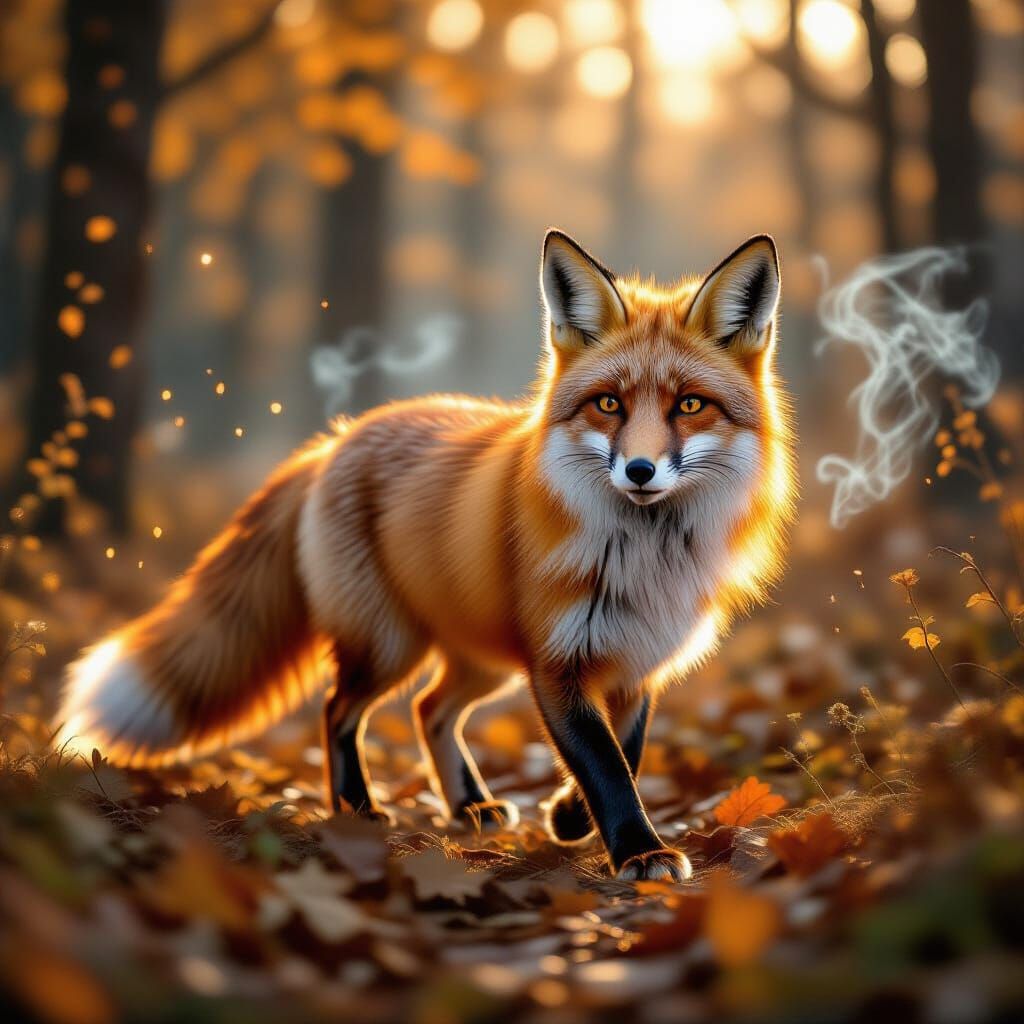 Copper Fox in Autumn Forest