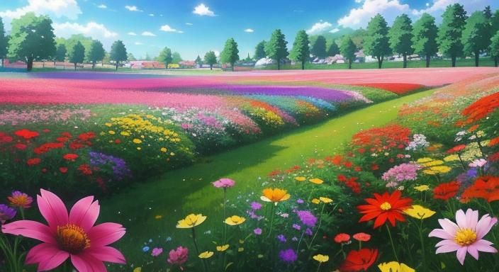 Anime Style Flower Meadow: Key Visual Art