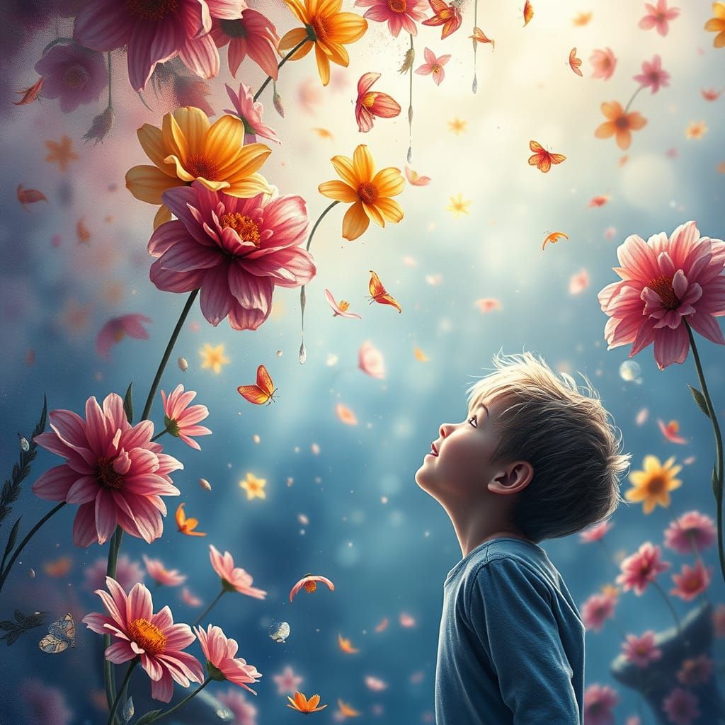 Vibrant Floral Downpour in Whimsical Watercolor Style