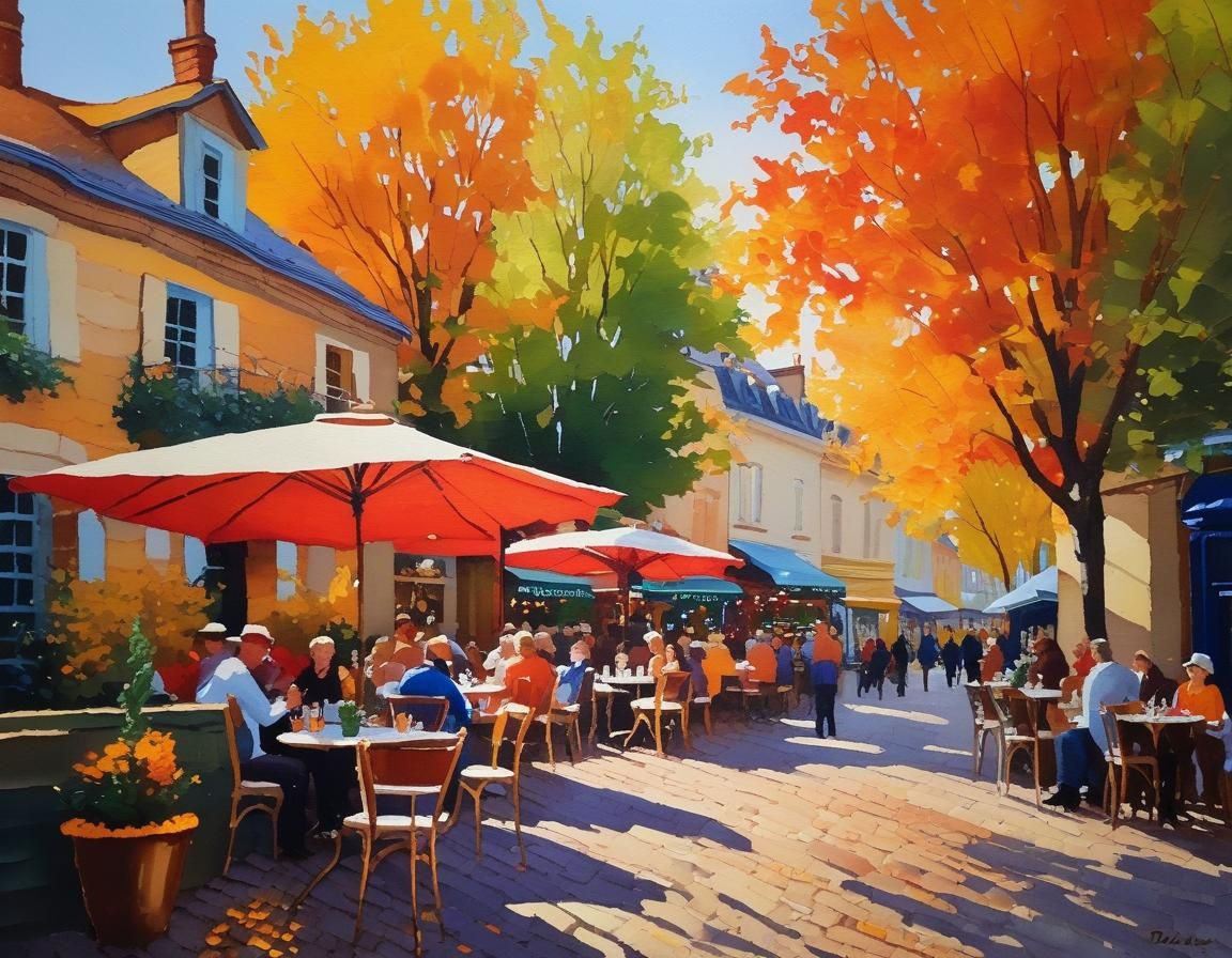 Cozy October Street Cafe Impasto Painting