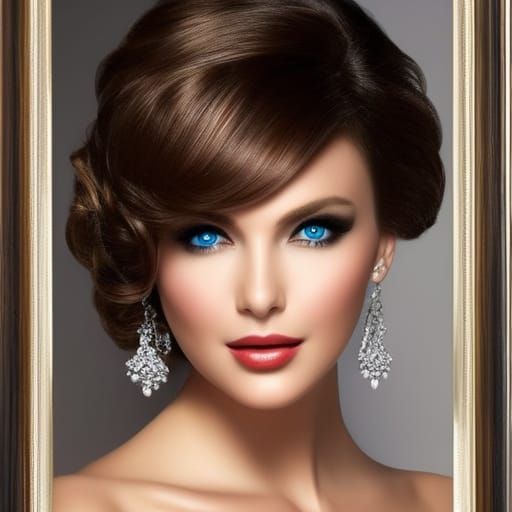 Realistic Brunette Woman in Classic Pin-Up Style