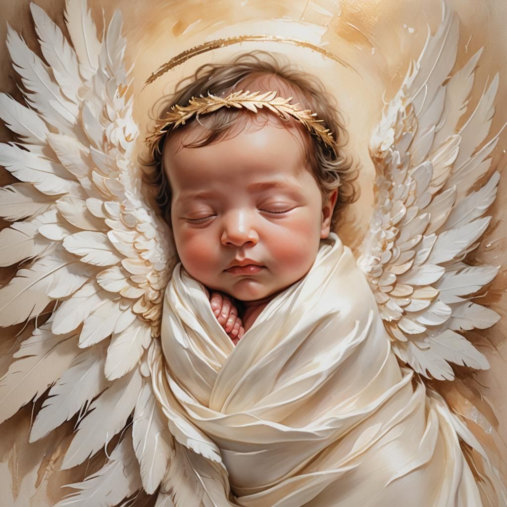Baby Jesus in Angel Wings: Gouache-Style Newborn Photo