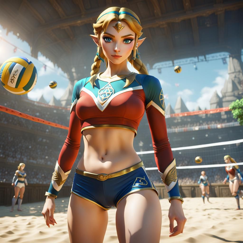 Princess Zelda in Volleyball Outfit, Detailed Digital Art