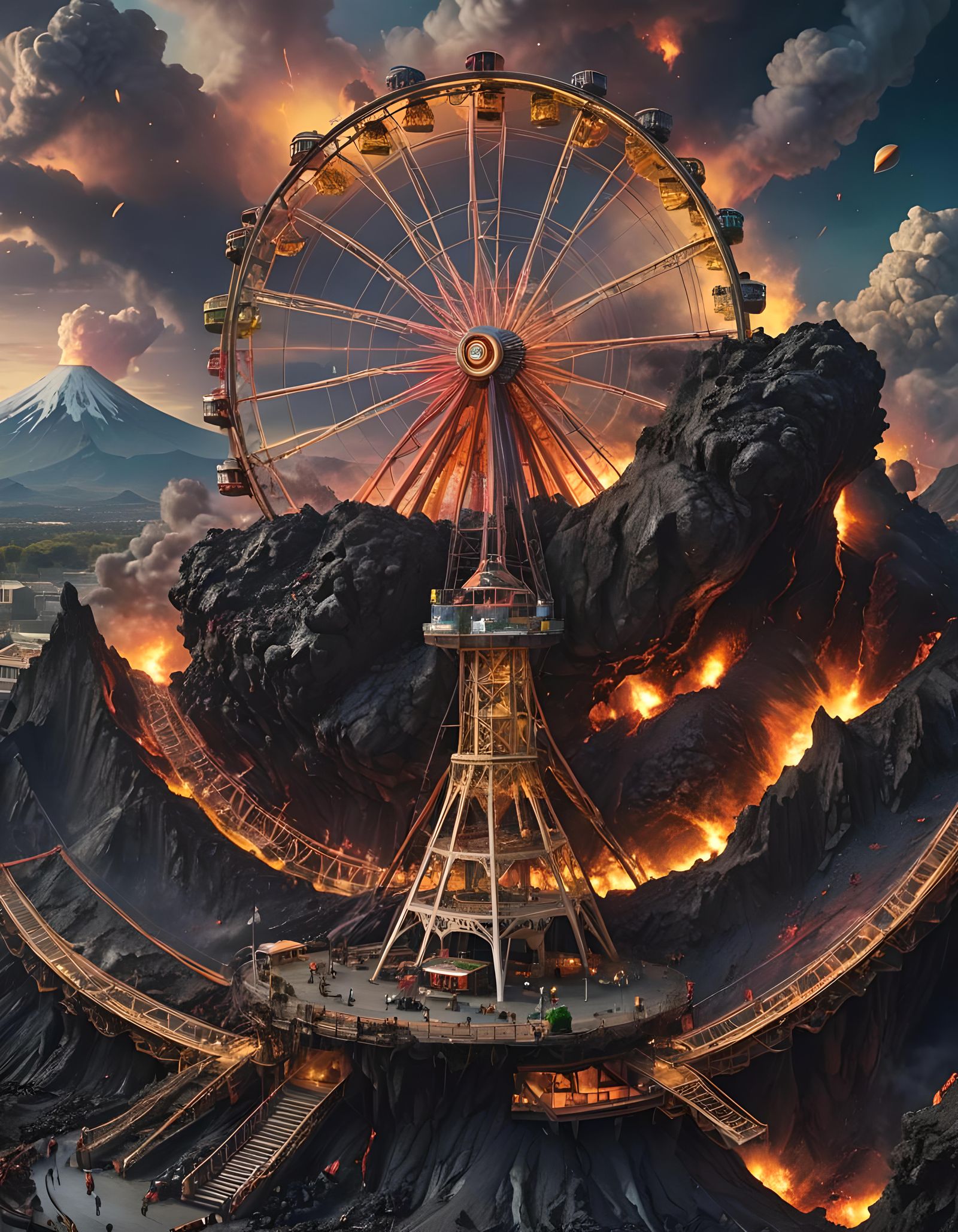 Earth Cross Section with Volcano and Ferris Wheel