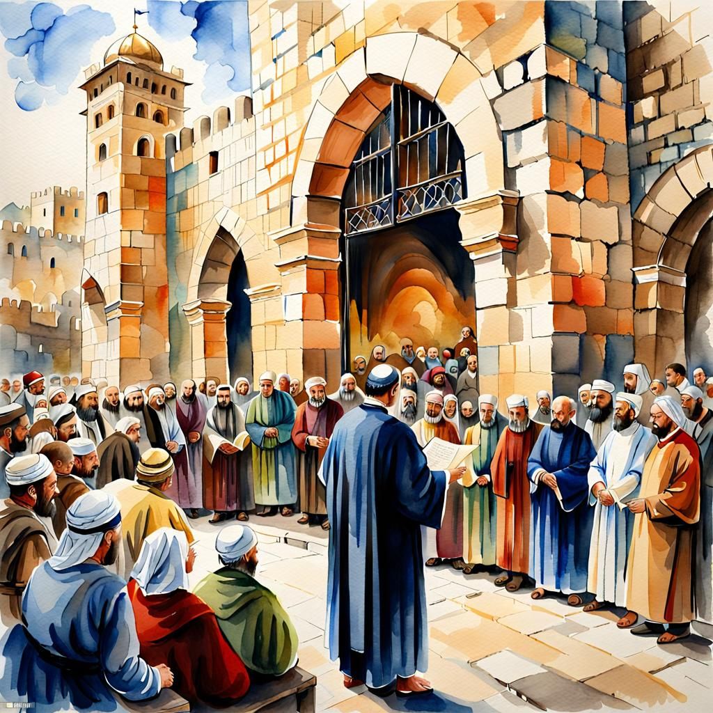 Old Testament Priest Reads Scroll: Watercolor Painting