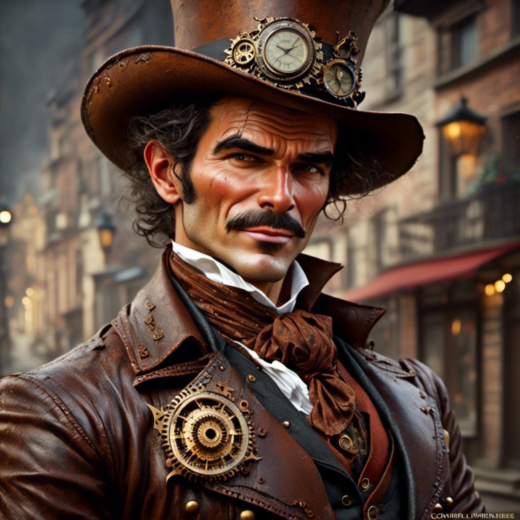 James Garner Steampunk Portrait as Impasto Art