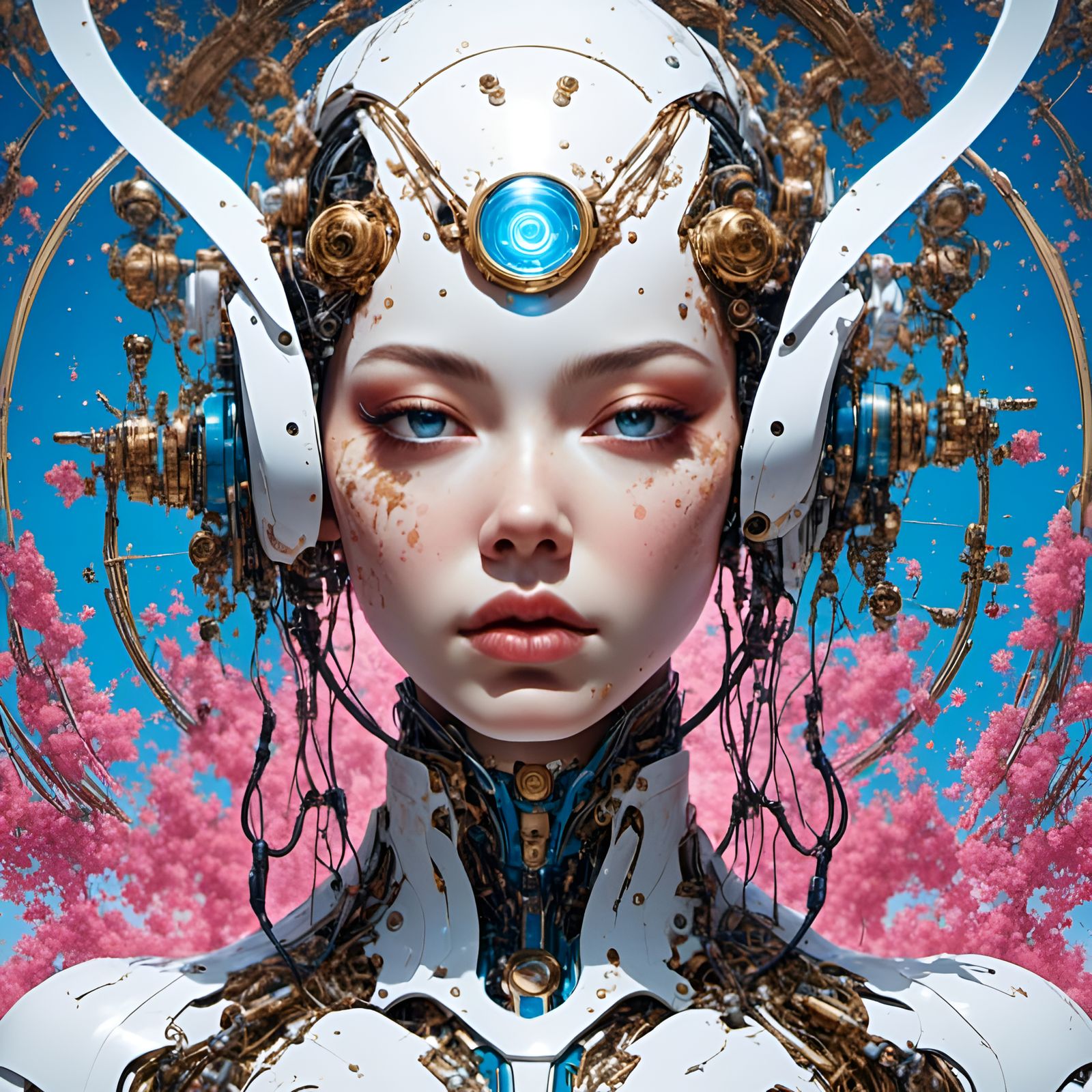 Gorgeous AI Cyborg in Rococo Splatter Style
