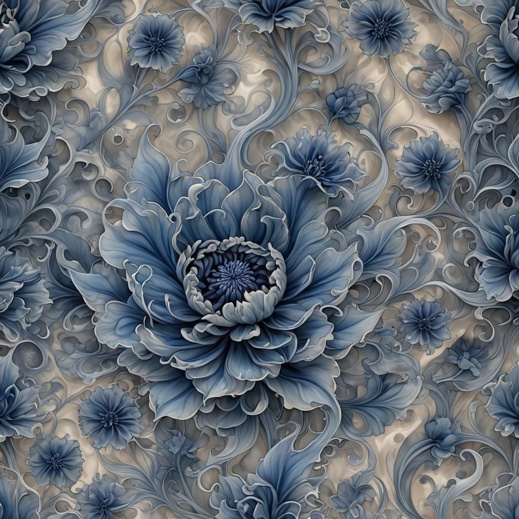 Opalescent Cornflower-Blue Genie in Smoke Art