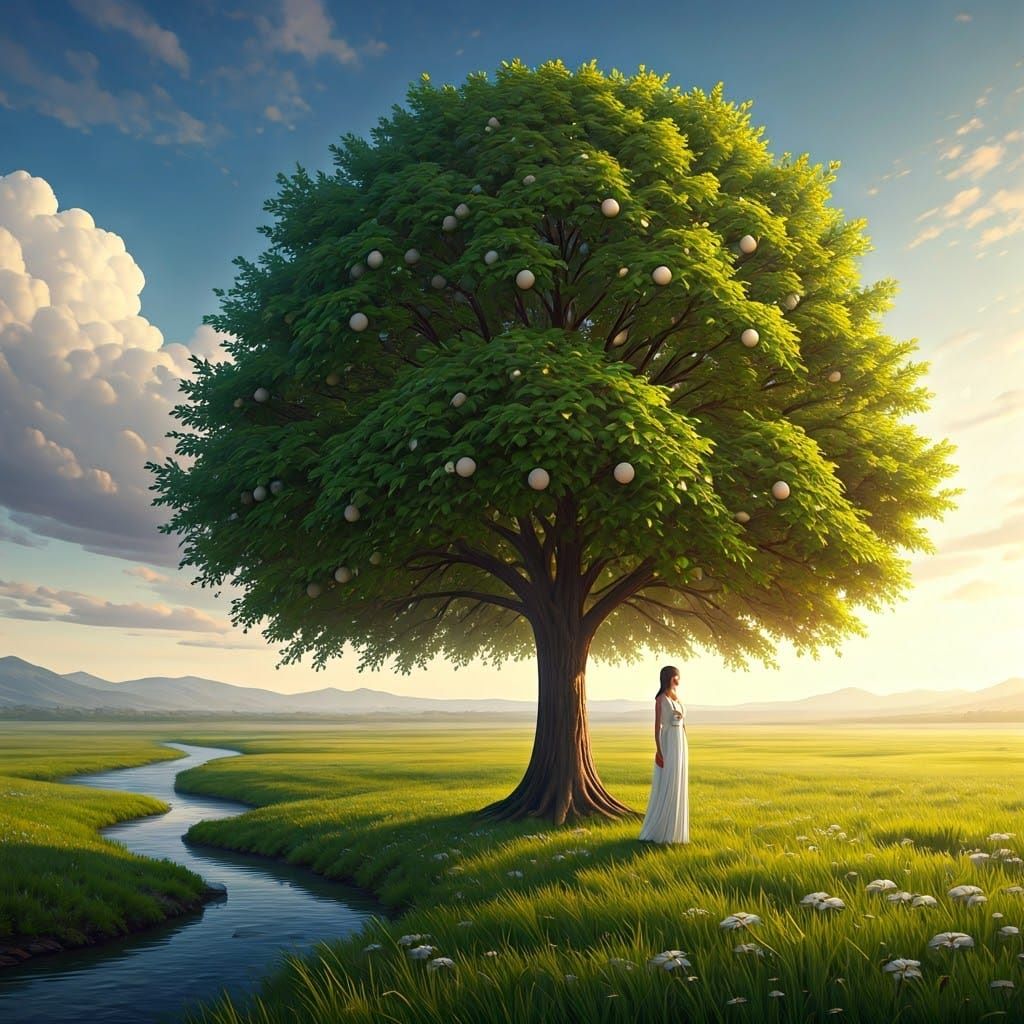 Woman by Fruit Tree in Cinematic Digital Painting