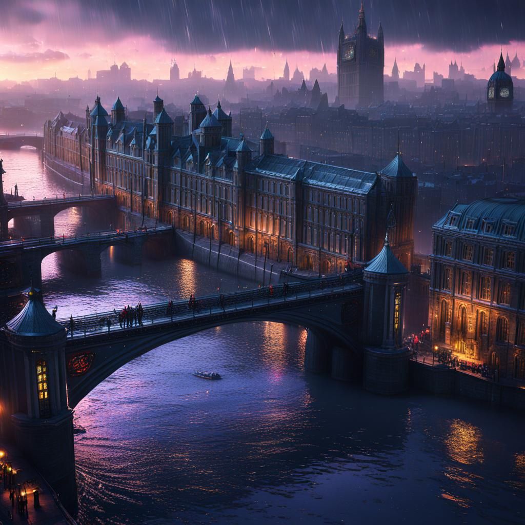 London Bridge Sunset: Detailed Matte Painting