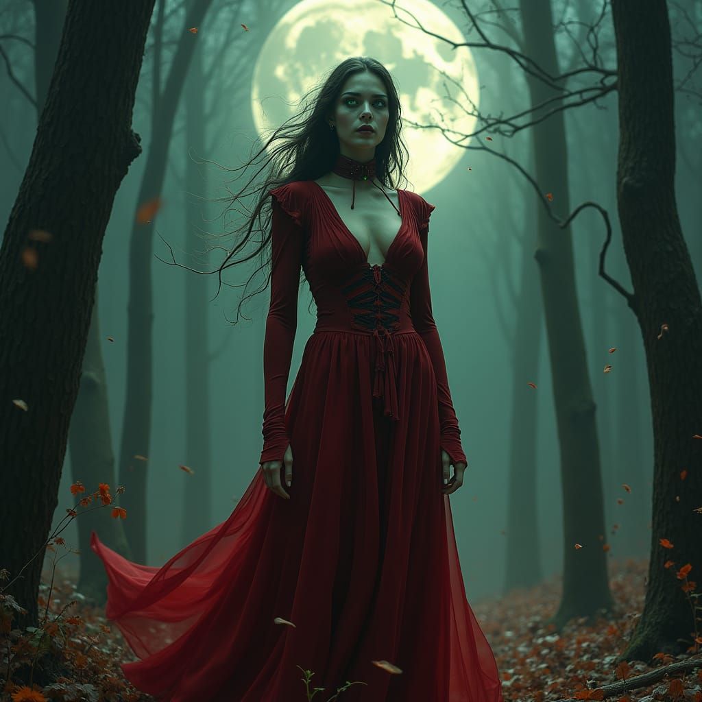 Vampire Necromancer in Moonlit Forest