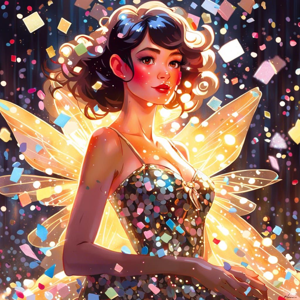 Fairy in Confetti Dress Digital Painting