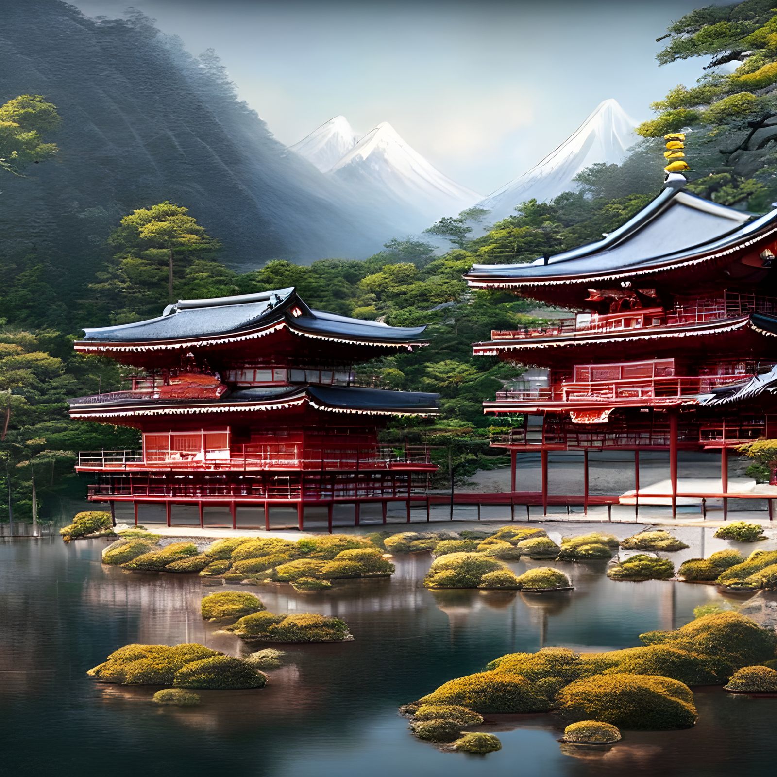 Detailed Shogun Palace in Mountain Landscape