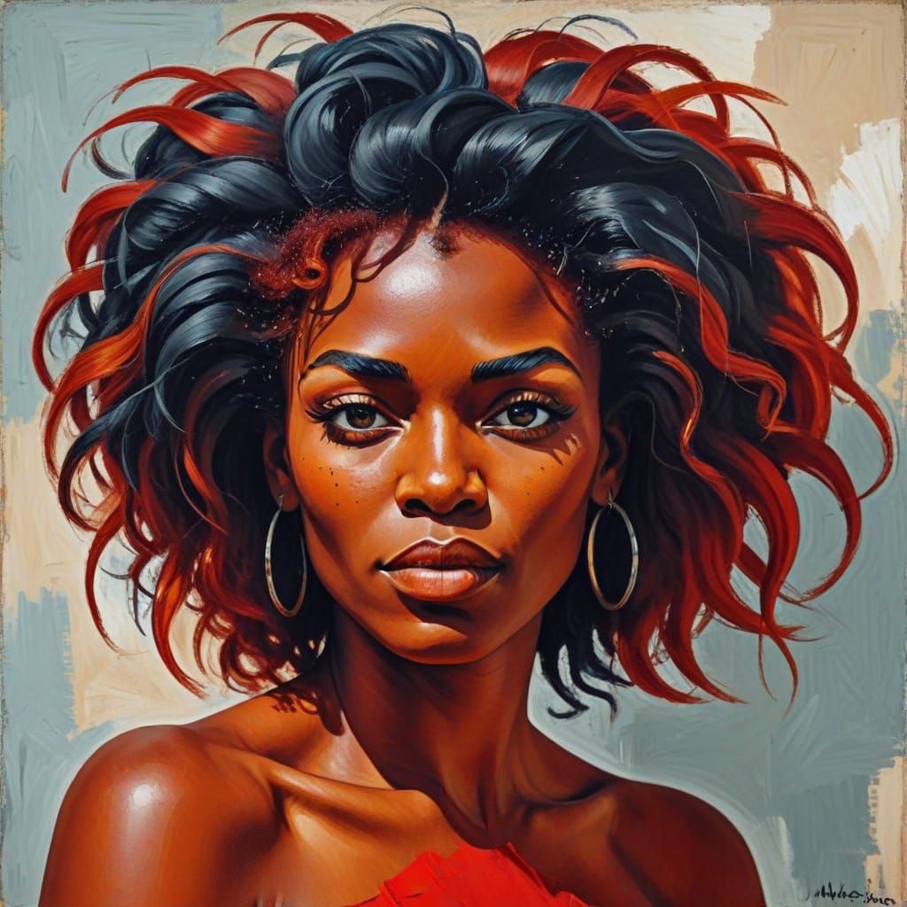Picasso Style Portrait of a Black Woman with Red Head