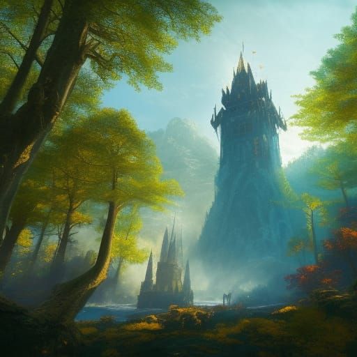 Gigantic Mage Tower in Magical Forest Valley