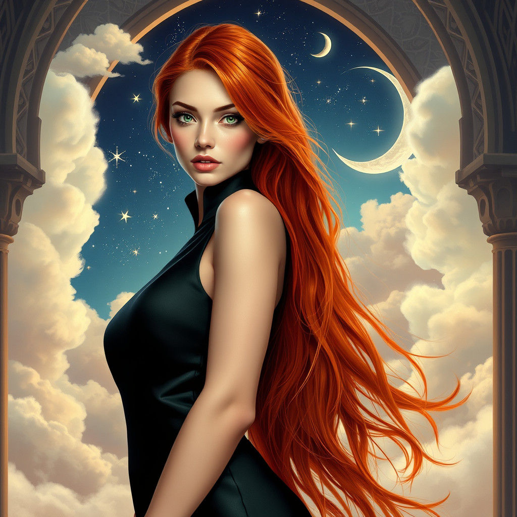 Celestial Woman in Gothic Dreamscape