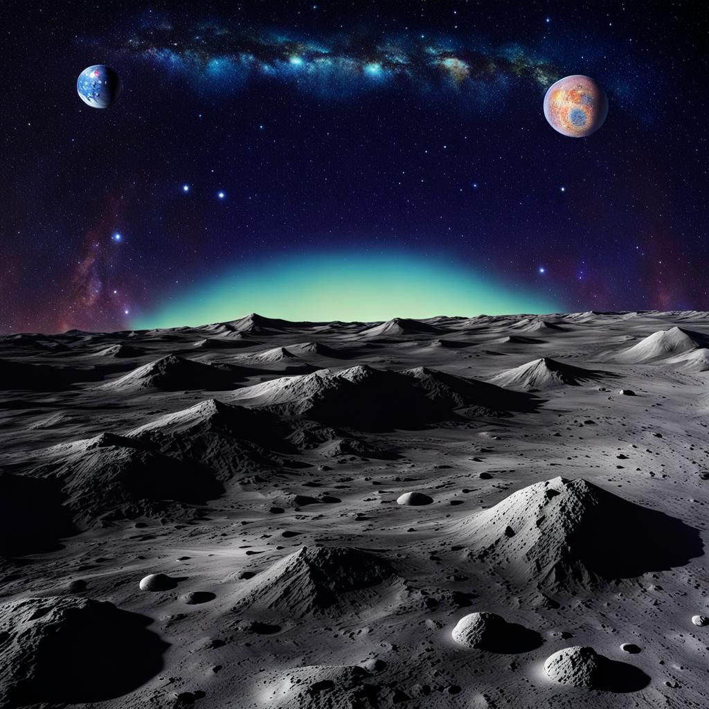 Chibi Mouse on the Moon in Starry Sky