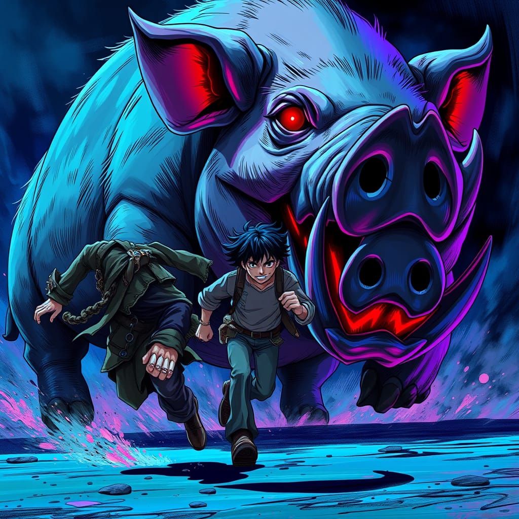 Manga-Inspired Masterpiece: A Terrifying Chase in Electric B...