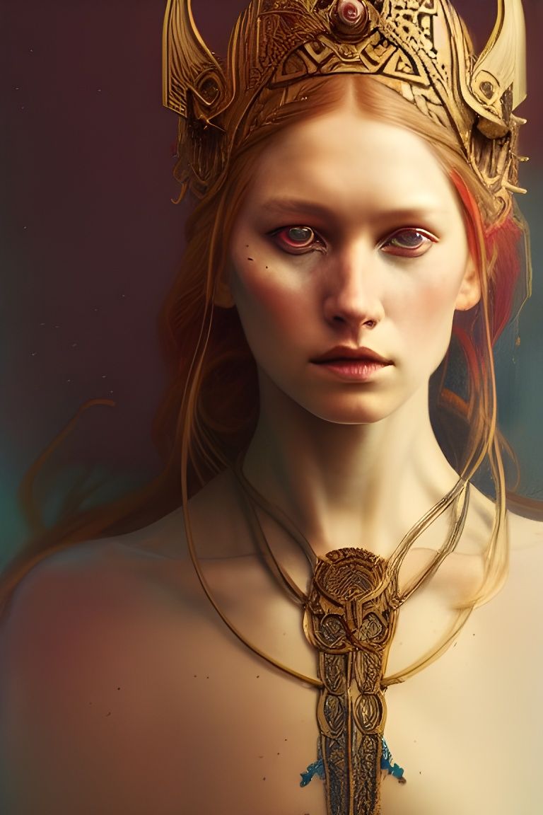 Viking Queen Portrait in Digital Watercolor Style