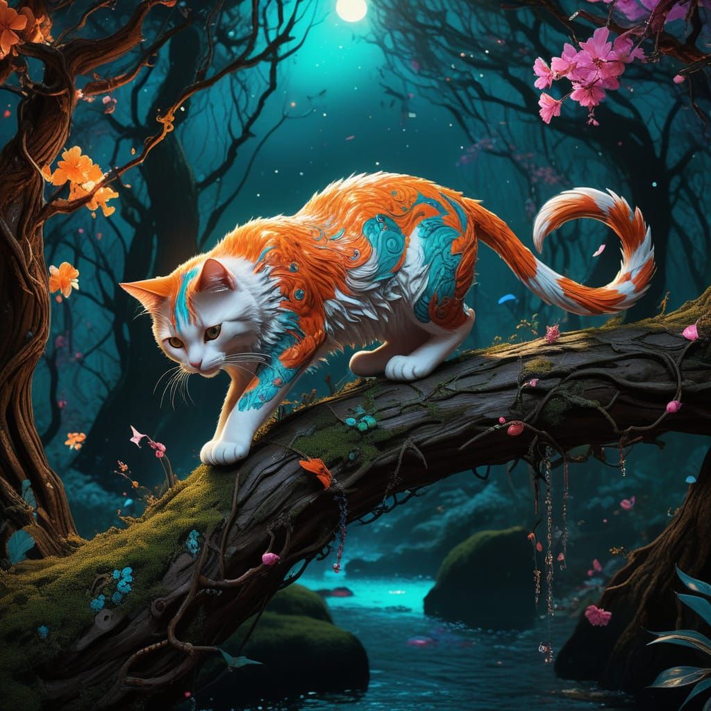 Mystical Feline Seeks Solace in Enchanted Forest