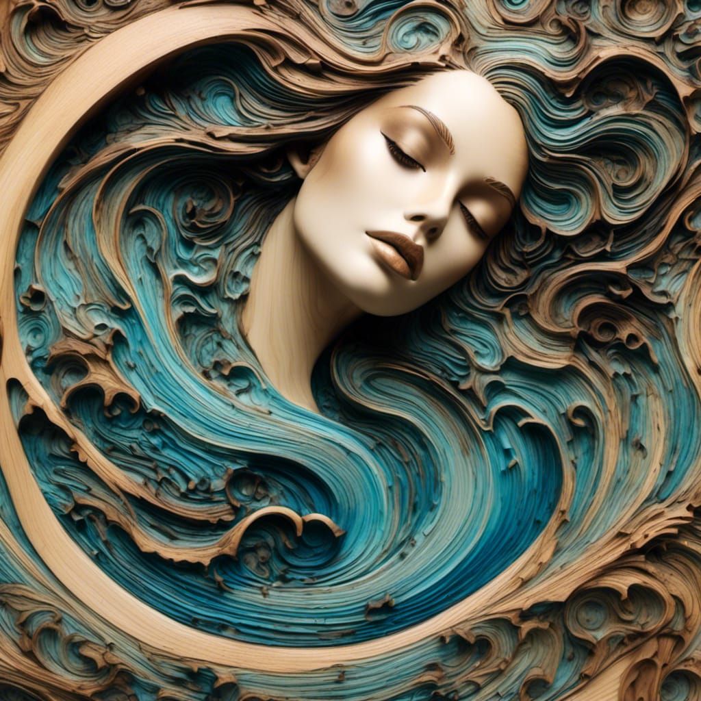 Pyrography Aquarius Elemental with Waterfalls