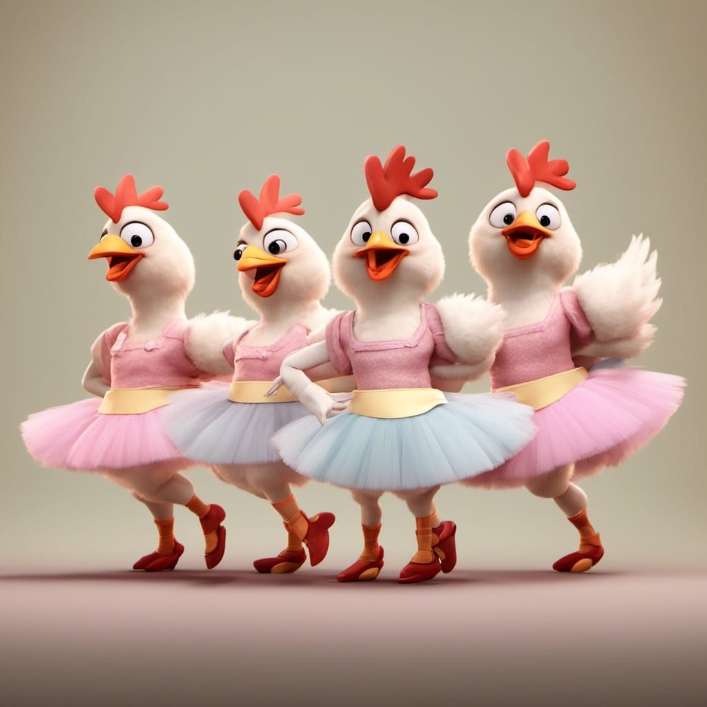 Chicken Ballerinas Dancing On Stage: 3D Digital Art