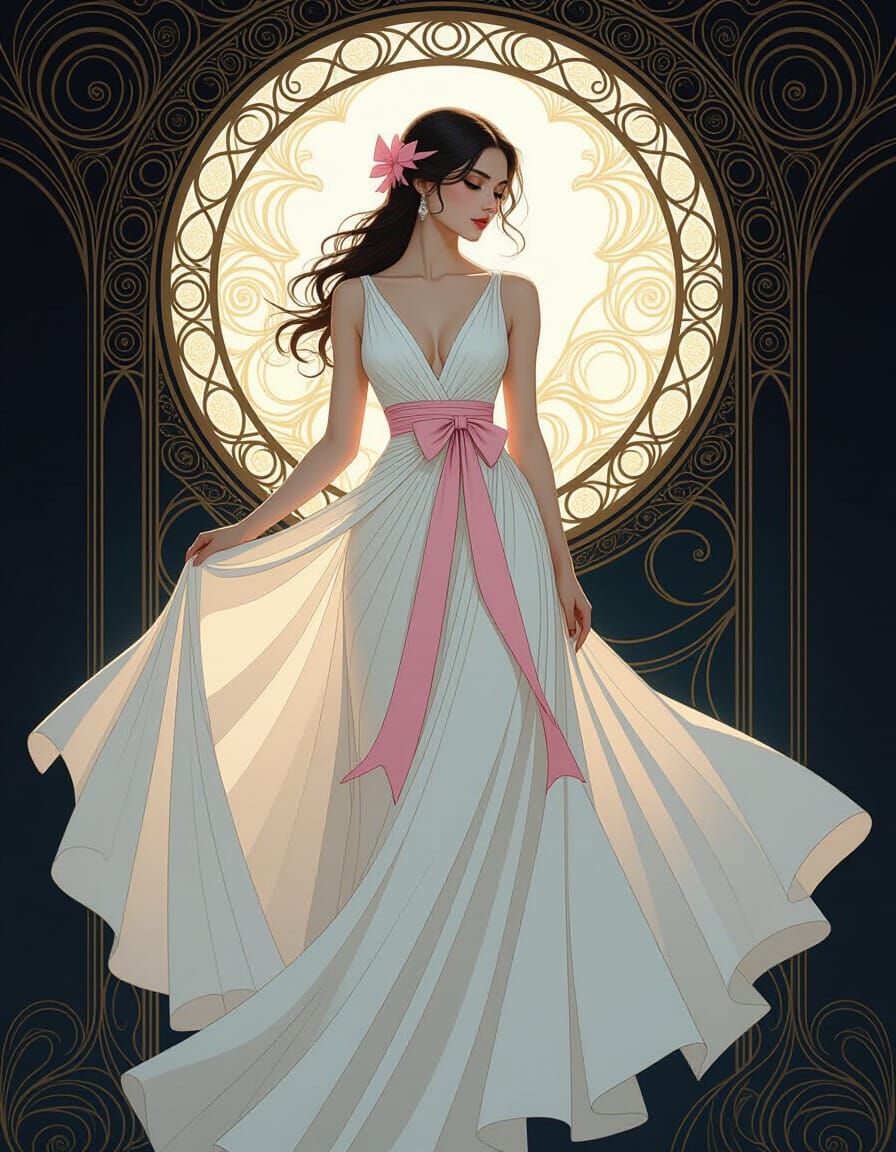 Ethereal Woman in White Gown in Dark Fantasy World