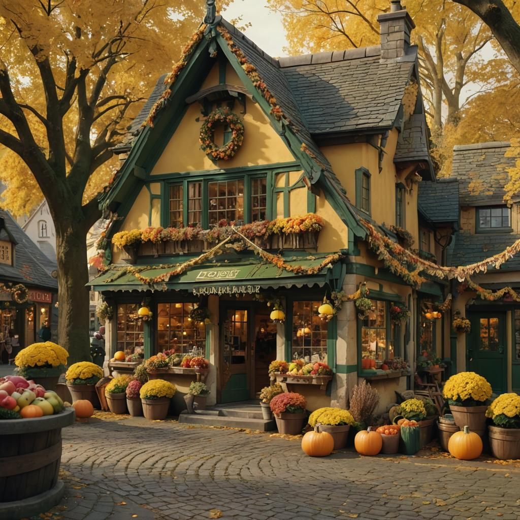 Autumn Toy Shop in Quaint Fairytale Village