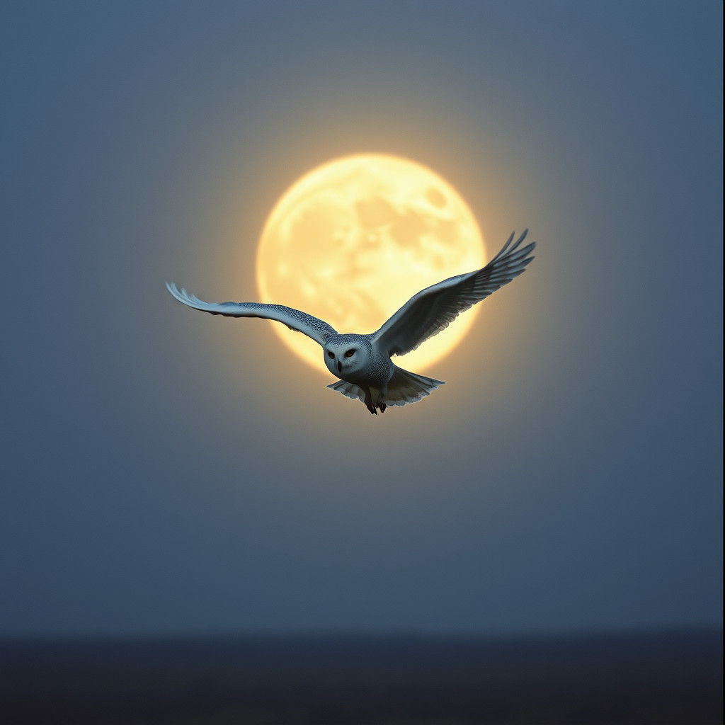 Majestic Owl in Flight Under Full Moon