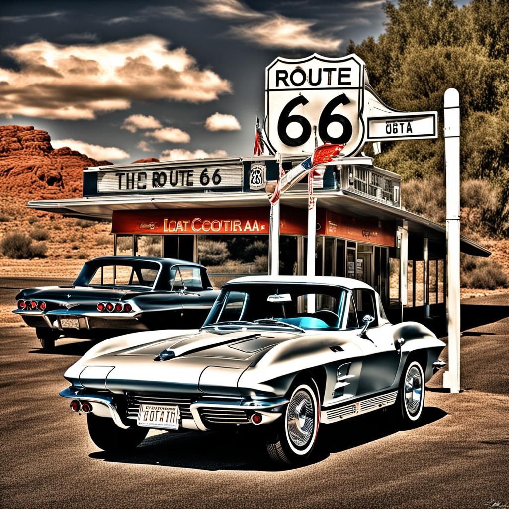 1963 Corvette on Route 66: Hyperrealistic Automotive Art
