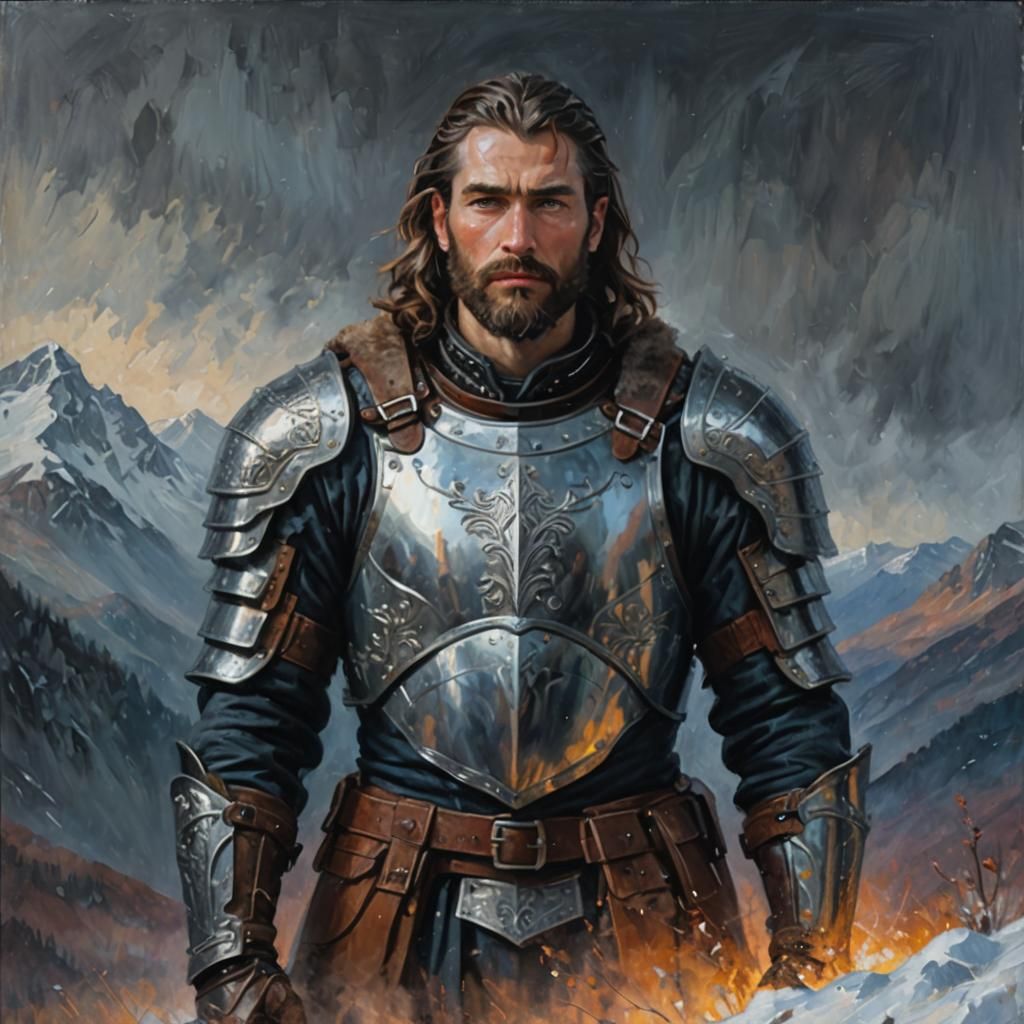 Hero in Armor: Impressionist Oil Painting on Canvas