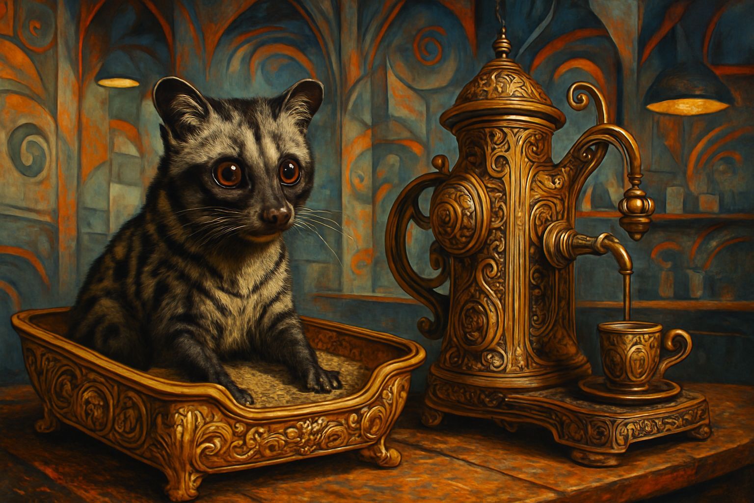 Cute Civet Cat in Hipster Coffee Shop