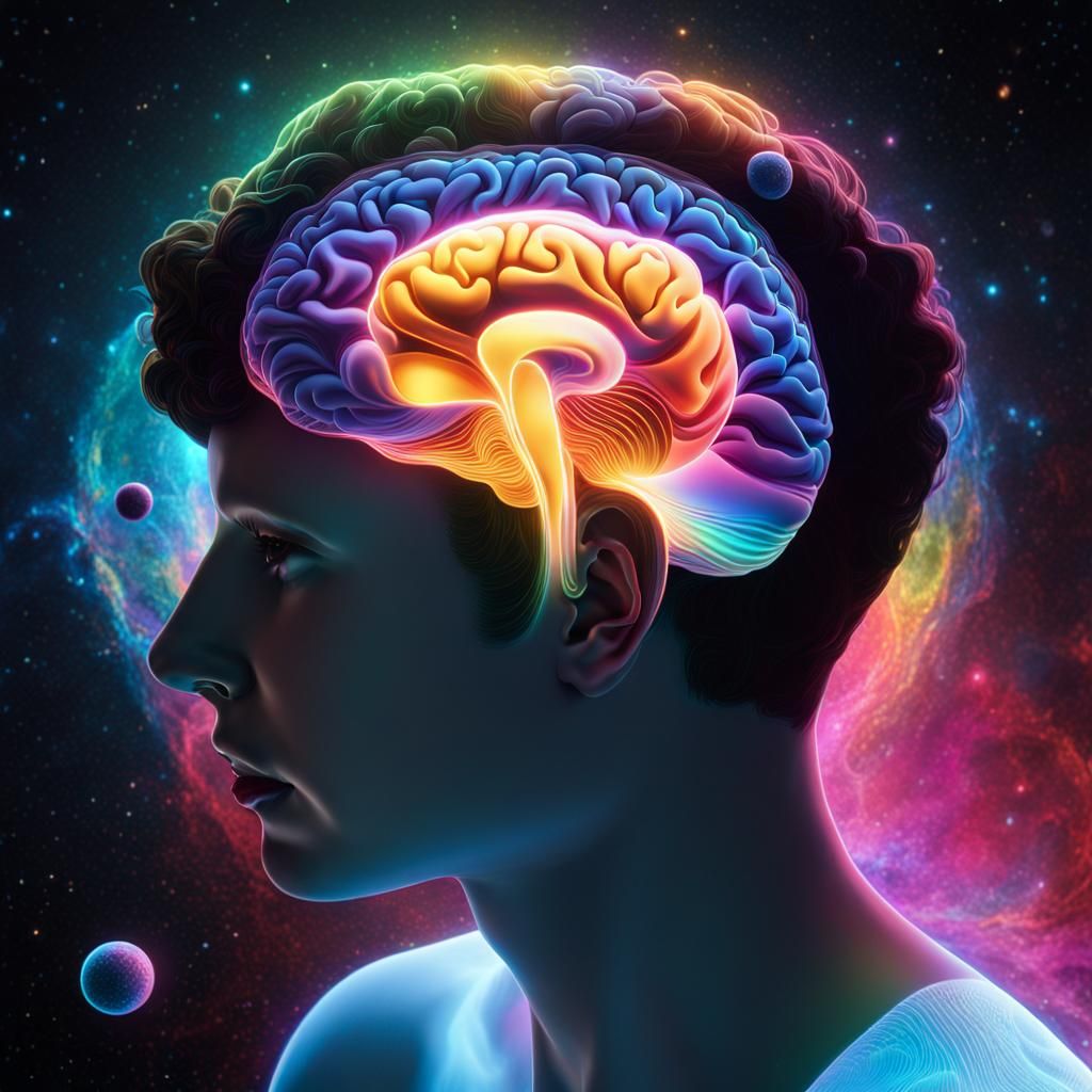 Holographic Human Brain in Space: Rainbow Astral Art