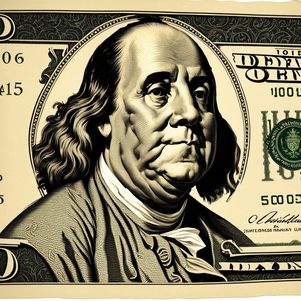 Benjamin Franklin Bursts From Dollar Bill