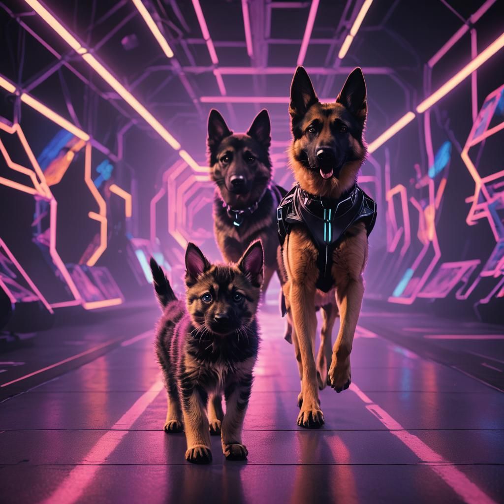 Kitten and Shepherd Model Neon Pet Fashion