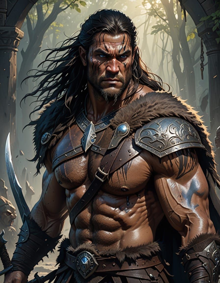 Savage Barbarian Warrior in Triadic Colors