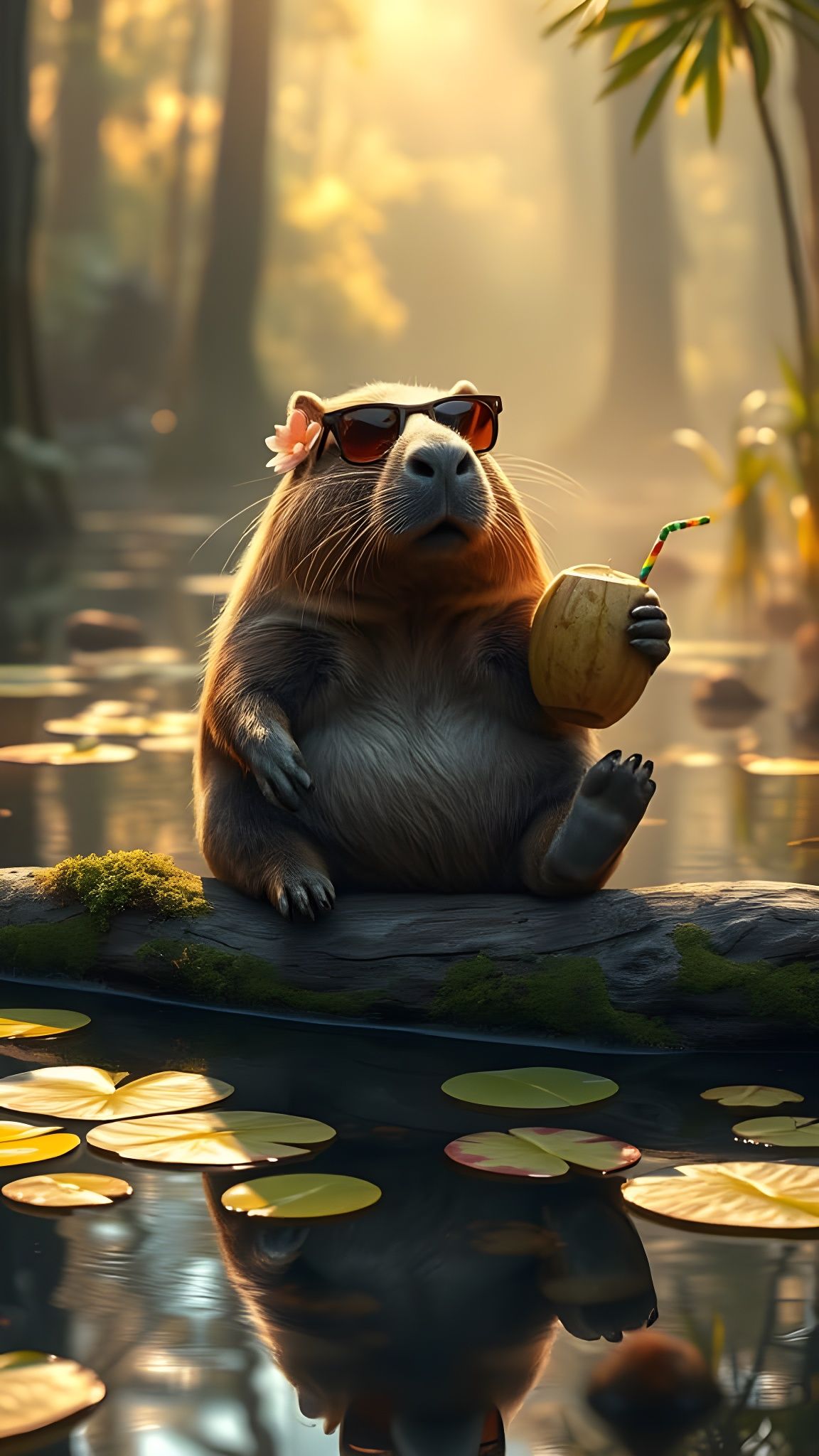 Capybara in Tropical Paradise with Flower Crown and Coconut ...