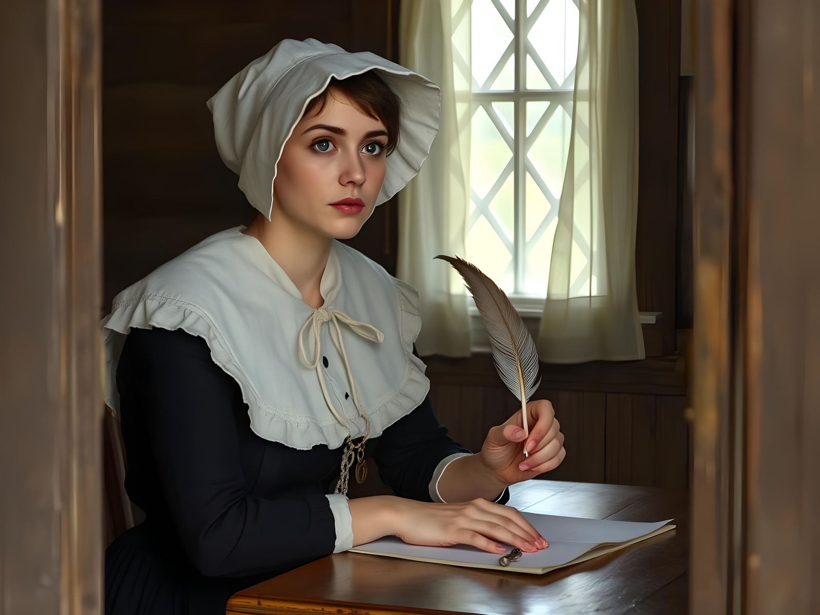 Puritan Poetess Writes by Window Light