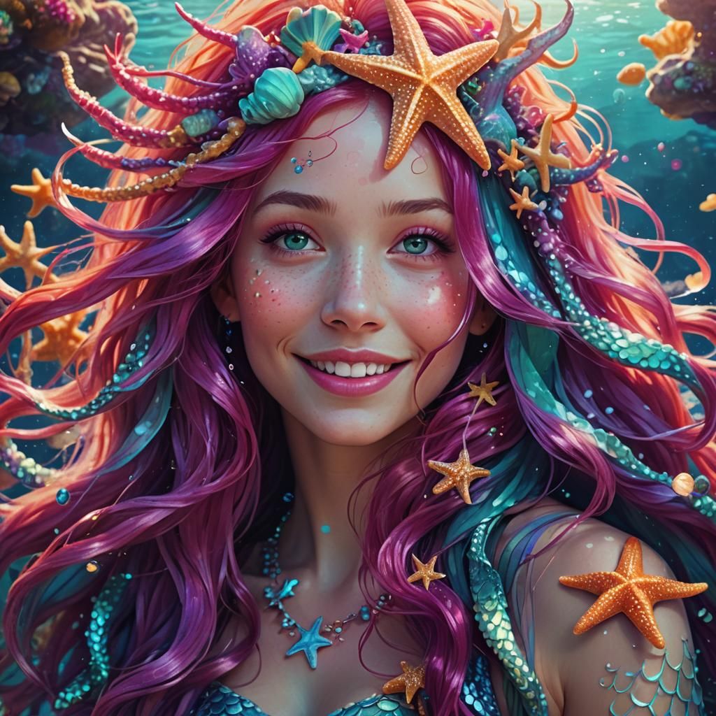 Enchanted Mermaid in Coral Reef: Digital Art
