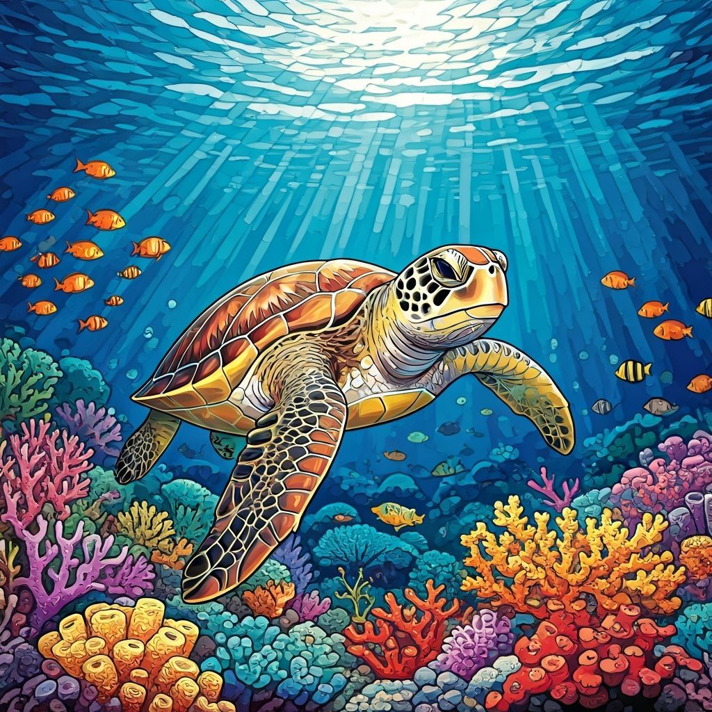 Vibrant Mosaic Turtle Under the Sea