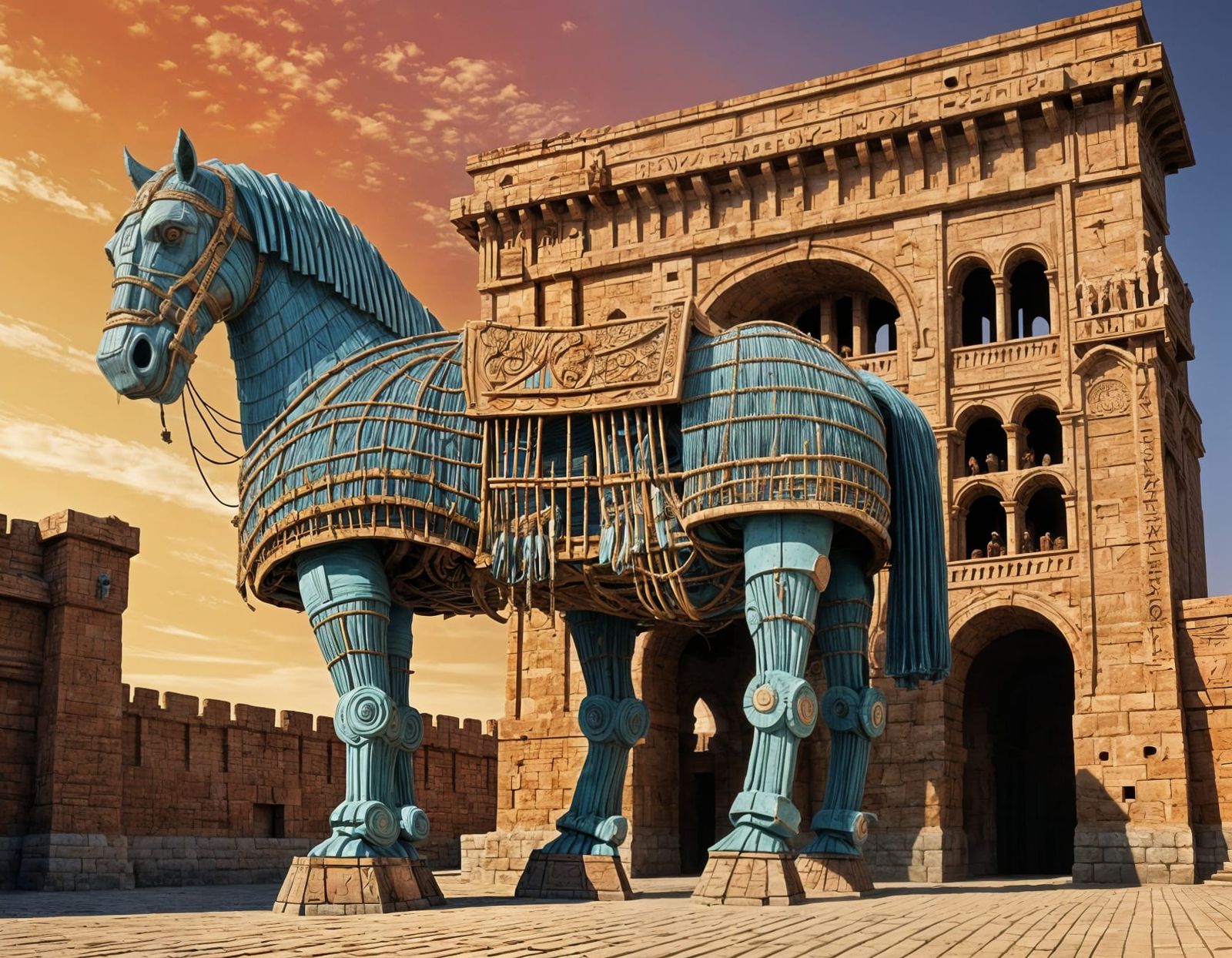 String Trojan Horse at Troja Gates: Fantasy Art