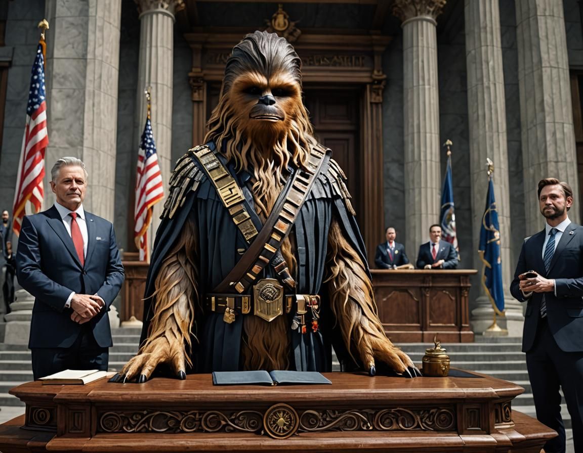 Wookie President Sworn In: Hyperrealistic Maximalist Art